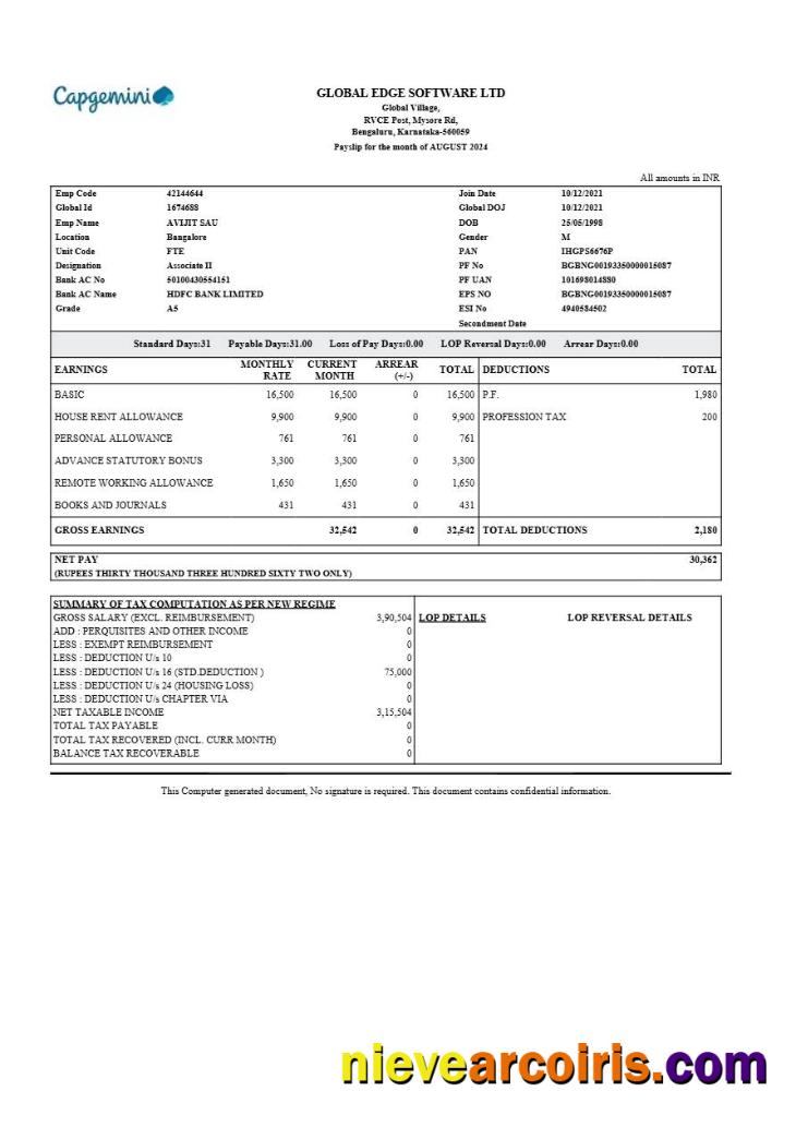 Global Edge Software payslip